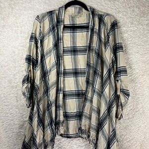 One World Womens Open Front Cardigan Beige Langenlook Roll Tab Sleeve‎ Top S